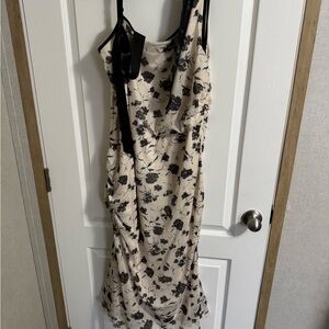 SHEIN Black and Cream Asymmetrical Floral Dress